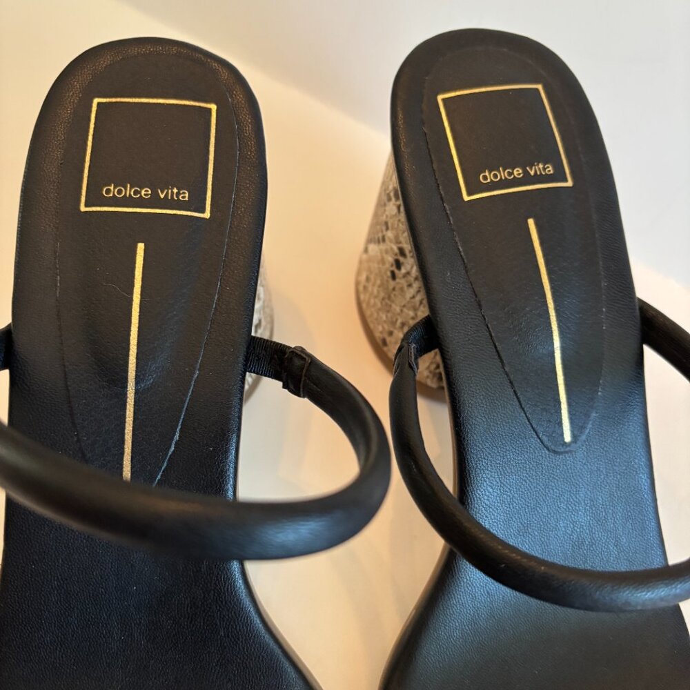 Dolce Vita Black Strappy Sandals | Snakeskin Block Heel | Size 11 - Picture 3 of 8